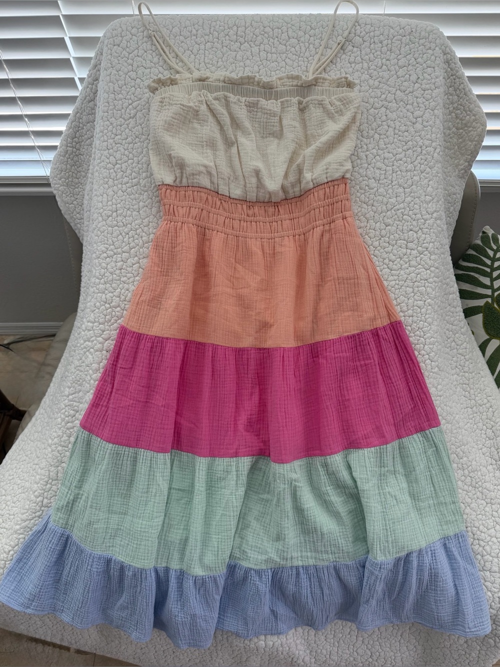 THML Cream Strapless Tiered Maxi with Pink Logo Tag